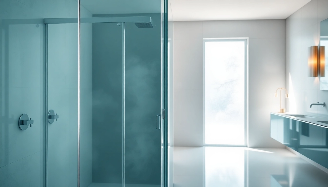Showcase of sunney shower doors in an elegant bathroom with modern décor.