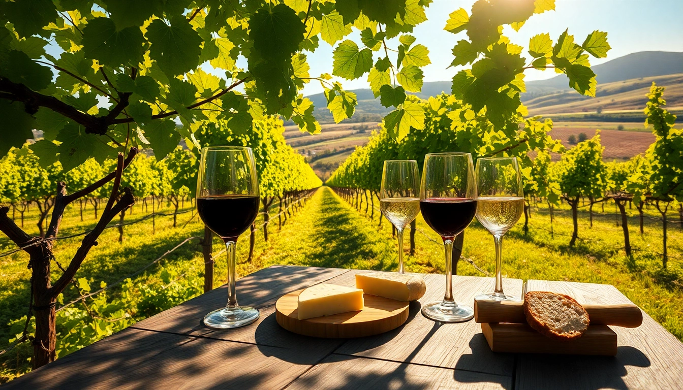 Enjoying wine at Sacramento Wineries with a scenic vineyard backdrop and gourmet cheese.