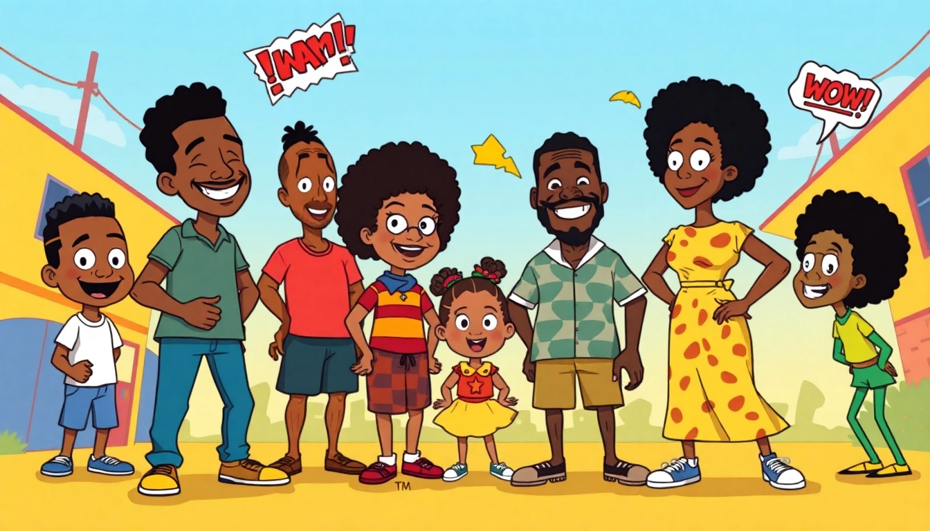 Engaging scene of African American cartoons featuring characters from "The Boondocks" and "Proud Family," celebrating creativity.