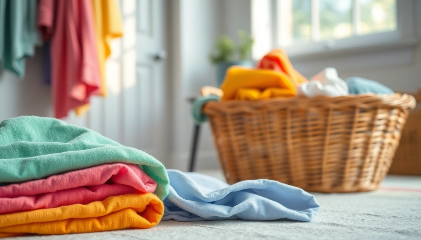 Katoen stof wassen in een helder verlichte wasruimte met kleurrijke stoffen.