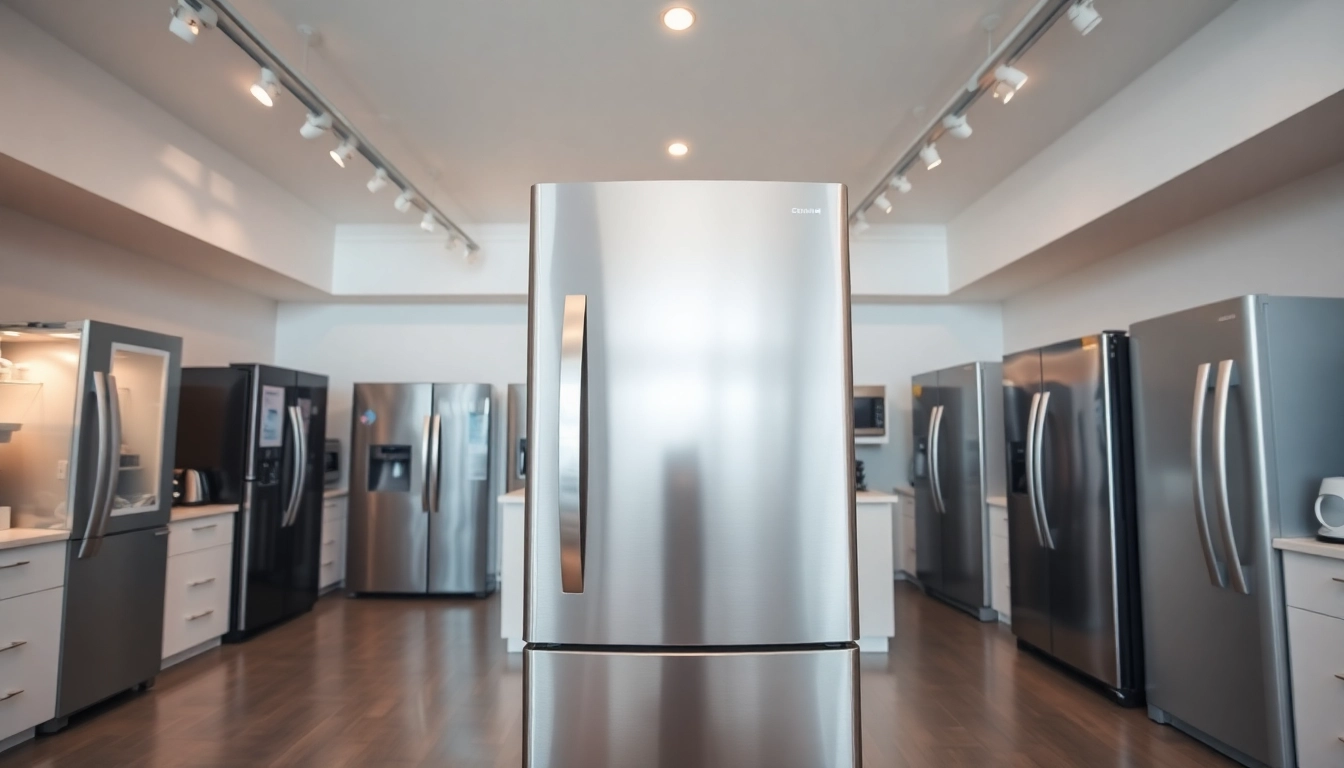 Explore a modern refrigerator showroom highlighting top refrigerator sales options.
