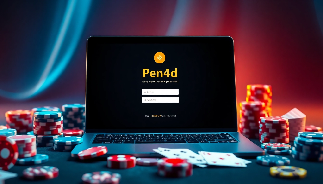 Engage with thrilling gameplay at Pen4d login featuring vibrant gambling elements like cards and chips.