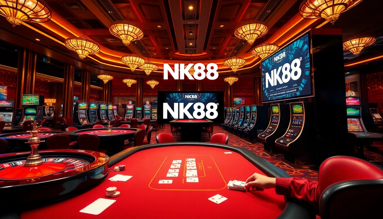 Experience high-stakes excitement at NK88 casino with vibrant gaming tables and luxurious settings.