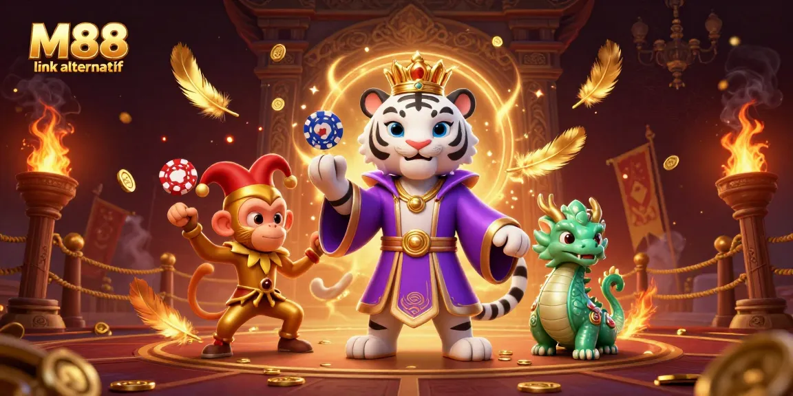 Experience exhilarating gameplay with M88 link alternatif in this vibrant casino-themed illustration showcasing thrilling action.
